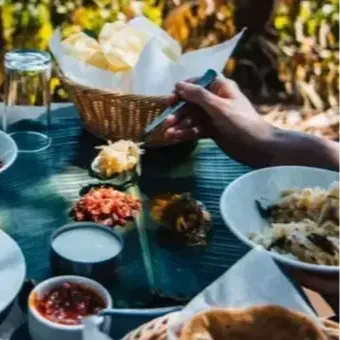 A regional breakfast served on a green table