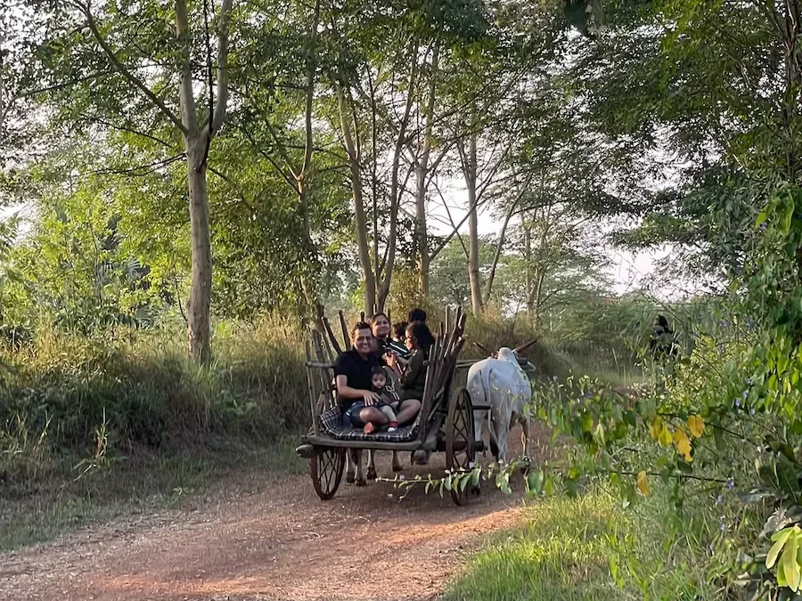 Picture of a family enjoying bullock cart ride in a best resort in Tadoba